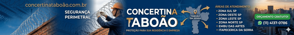 O banner contém o mapa de Taboão da Serra e indica atendimento nas zonas Sul, Oeste, Leste e Norte de São Paulo, além de Embu das Artes e Itapecerica da Serra. Inclui botão de orçamento gratuito com o telefone (11) 4137-0786.